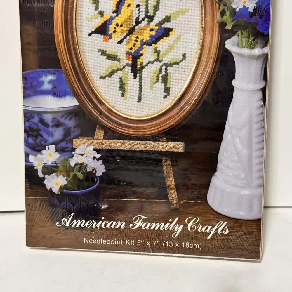 American Family Crafts Needle Point Creative Handicraft Butterfly Flower Vintage